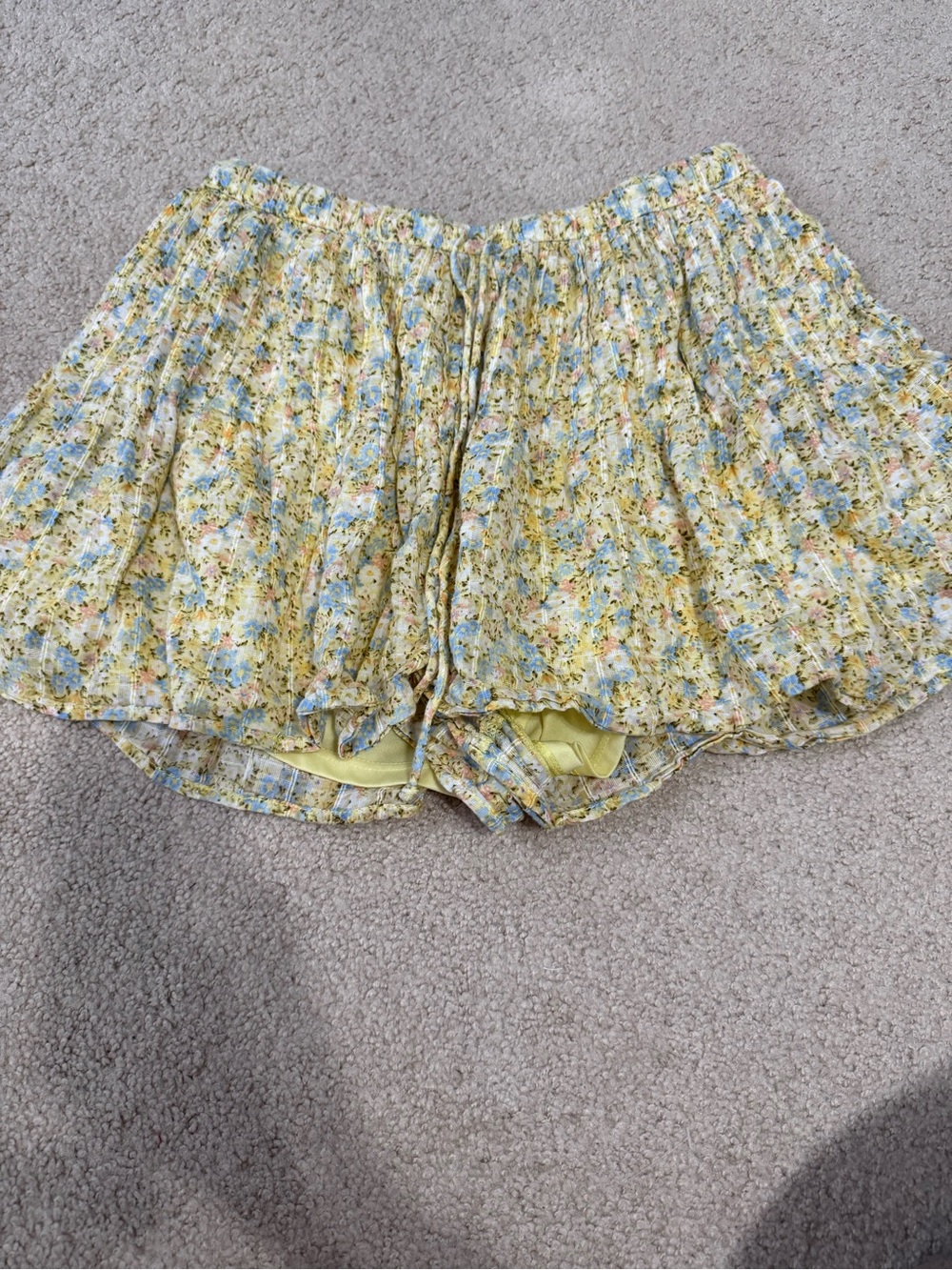 American Eagle Outfitters Yellow Floral Smocked Short with Blue Accents